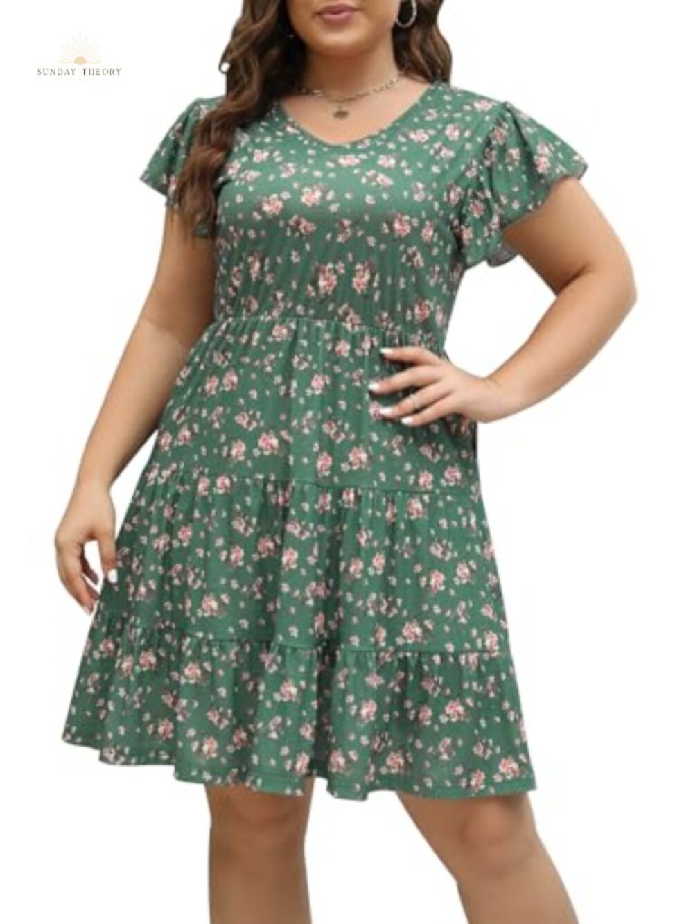 Plus Size Ruffle Sleeve Summer Casual Swing Dress with Pockets